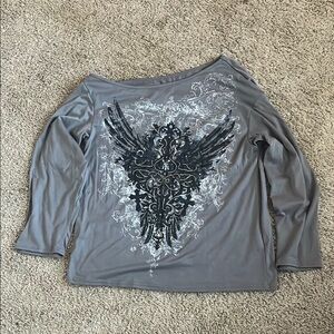 Women's Gray long sleeve Graphic Top